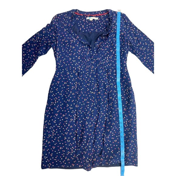 Boden Navy Blue Floral Sheath Dress UK12 US8 Adjustable Front Tie & Button Up - Picture 8 of 11